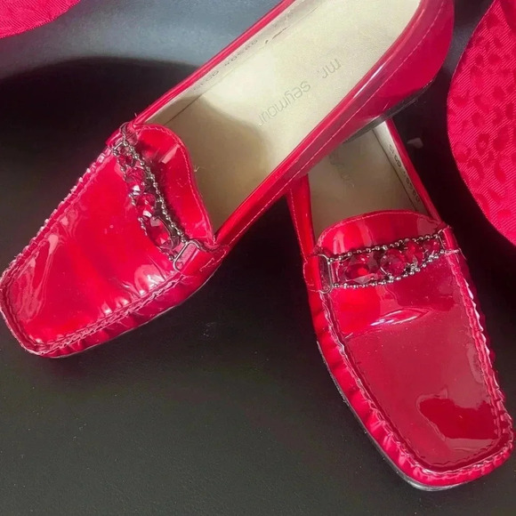 Mr. Seymour Red Patent  Ruby Rhinestone Loafers - Picture 2 of 5